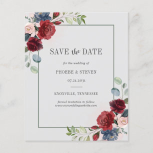 Save the Date Burgund Floral Water color Flyer