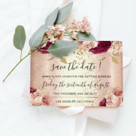 Save the Date Burgund Rose Gold Rose Marsala