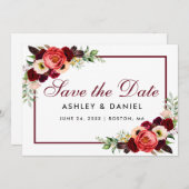 Save the Date Burgundy Bloral Card (Vorne/Hinten)