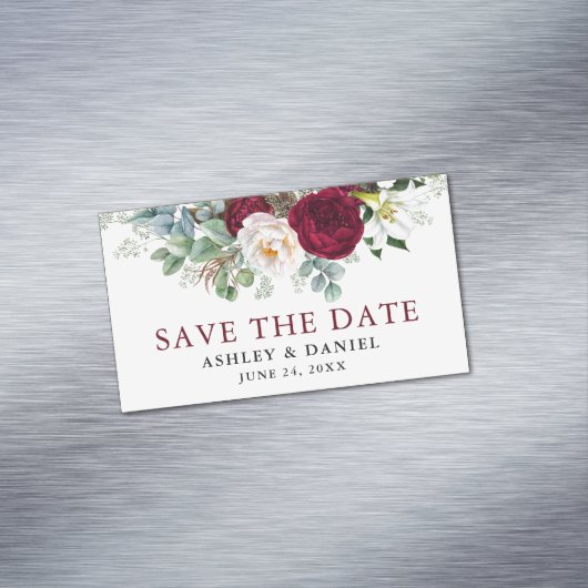 Save the Date Burgundy Blumengrün Magnet (Beispiel)