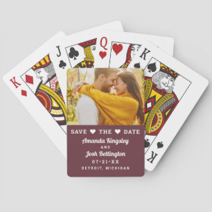 Save the Date Burgundy Custom Wedding Foto Spielkarten