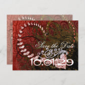 Save the Date Burgundy Hearts - individuell angepa Ankündigungspostkarte (Vorne/Hinten)