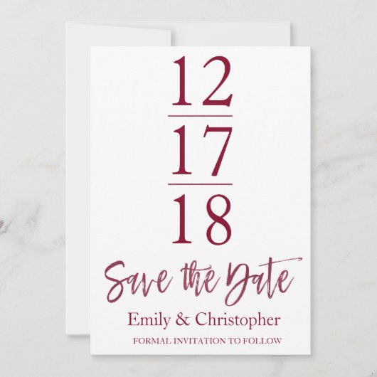 Save the Date Burgundy Marsala Moderne Schrift (Vorderseite)