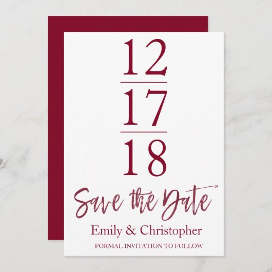 Save the Date Burgundy Marsala Moderne Schrift (Vorne/Hinten)