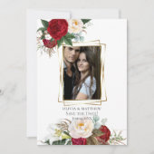 Save The Date | Burgundy Peony Floral Bouquets Einladung (Vorderseite)