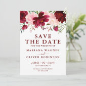 Save the Date Burgundy Pink Wasserfarben Einladung (Stehend Vorderseite)