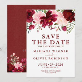 Save the Date Burgundy Pink Wasserfarben Einladung