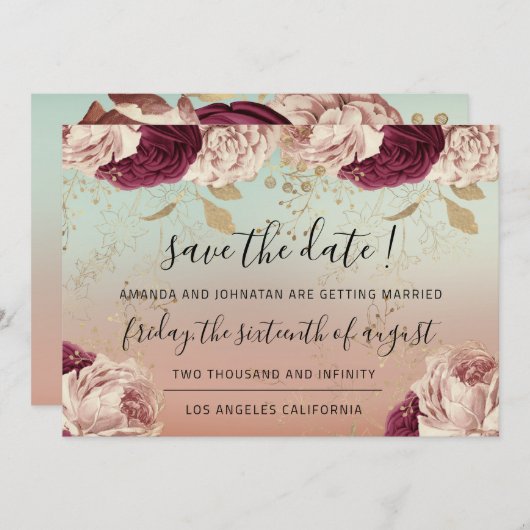 Save the Date Burgundy Rose Blue Rose Marsala (Vorne/Hinten)