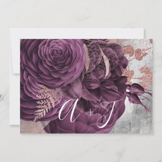 Save the Date Burgundy Wreath Rose Marsala Gray (Rückseite)