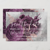 Save the Date Burgundy Wreath Rose Marsala Gray (Vorne/Hinten)