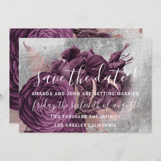 Save the Date Burgundy Wreath Rose Marsala Gray (Vorne/Hinten)