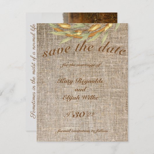 Save the Date Burlap Wreath Fall Einladung (Vorne/Hinten)