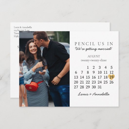 Save the Date Calendar Gold Heart August 2023 Postkarte (Vorne/Hinten)
