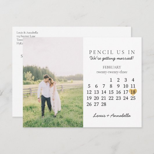 Save the Date Calendar Gold Heart Februar 2023 Postkarte (Vorne/Hinten)