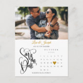 Save the Date Calendar Gold Heart Foto Ankündigungspostkarte (Vorderseite)