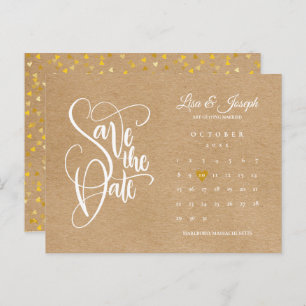 Save the Date Calendar Gold Heart Postkarte