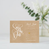 Save the Date Calendar Gold Heart Postkarte (Stehend Vorderseite)