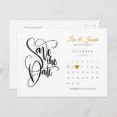 Save the Date Calendar Gold Heart QR Code Ankündigungspostkarte (Vorne/Hinten)