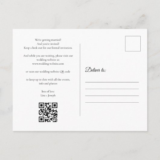 Save the Date Calendar Gold Heart QR Code Ankündigungspostkarte (Rückseite)