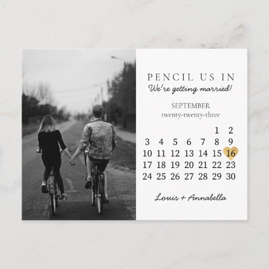 Save the Date Calendar Gold Heart September 2023 Postkarte (Vorderseite)