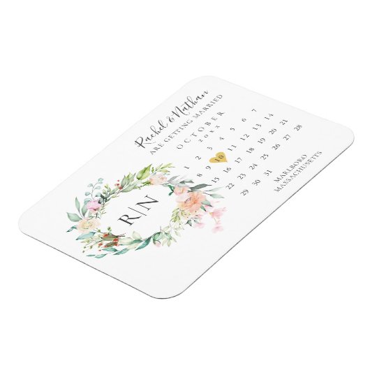 Save the Date Calendar Gold Herzfloralmagnet Magnet (Linke Seite)