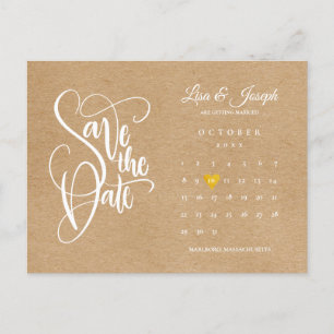 Save the Date Calendar Gold Liebe Herz Rustikales Ankündigungspostkarte