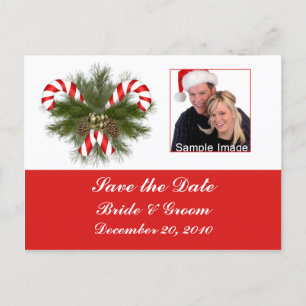 Save the Date - Candy Cane Foto Postkarte