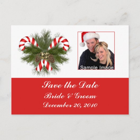 Save the Date - Candy Cane Foto Postkarte (Vorderseite)
