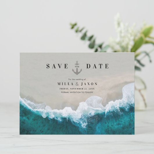 Save the Date Card Beach Summer Nautic Einladung (Stehend Vorderseite)