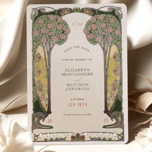 Save the Date Card Belle Époque Liebe Bäume Einladung