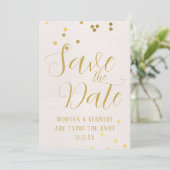 Save the Date Card Bridal Blush Pink Gold Confetti (Stehend Vorderseite)