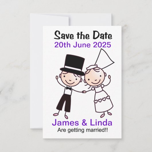 Save the Date Card Cartoon Couple Lilac (Vorderseite)