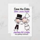 Save the Date Card Cartoon Couple Lilac (Vorne/Hinten)