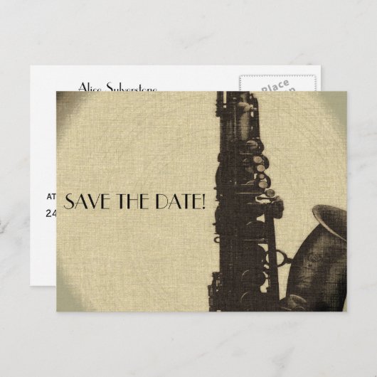 SAVE THE DATE Card Jazz Azeitenhochzeit Ankündigungspostkarte (Vorne/Hinten)