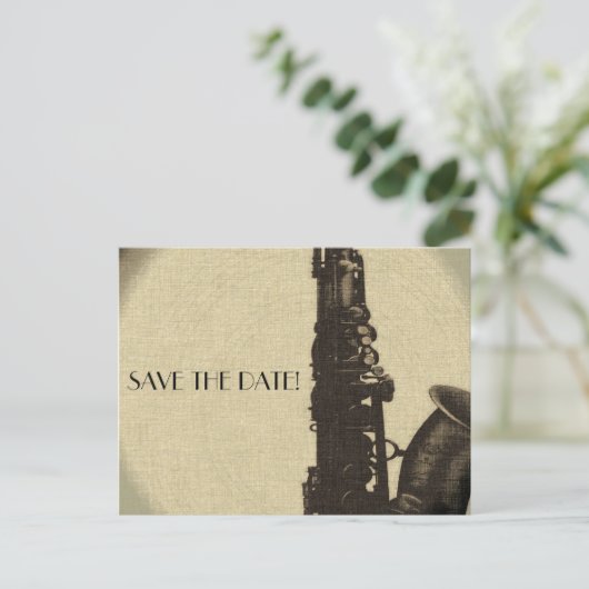 SAVE THE DATE Card Jazz Azeitenhochzeit Ankündigungspostkarte (Stehend Vorderseite)
