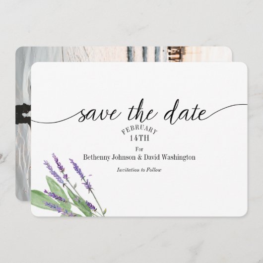 Save the Date Card Lavendel Wasserfarbe Einladung (Vorne/Hinten)