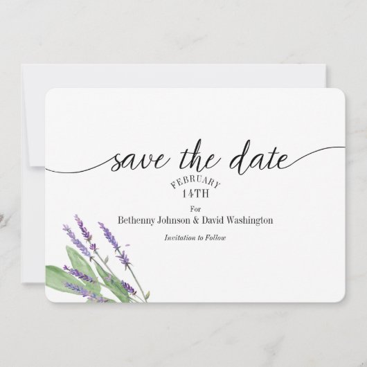 Save the Date Card Lavendel Wasserfarbe Einladung (Vorderseite)
