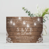 Save the Date Card Rustikaler Mason Jar String Lig (Stehend Vorderseite)