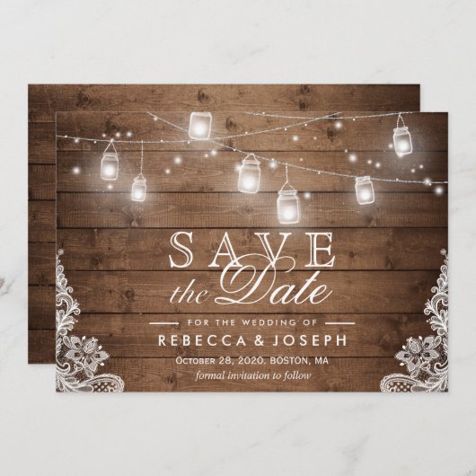 Save the Date Card Rustikaler Mason Jar String Lig (Vorne/Hinten)