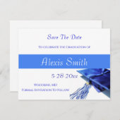 Save The Date Cards - Blue Graduation Cap (Vorne/Hinten)