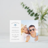 SAVE THE DATE Cards, Blue Starfish Beach Wedding (Stehend Vorderseite)