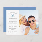 SAVE THE DATE Cards, Blue Starfish Beach Wedding (Vorne/Hinten)