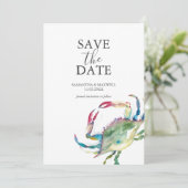 Save The Date Cards Watercolor Blue Crab (Stehend Vorderseite)