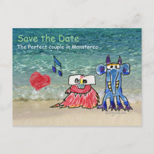Save the Date Cartoon Duet Monstars Postkarte