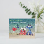 Save the Date Cartoon Duet Monstars Postkarte (Stehend Vorderseite)