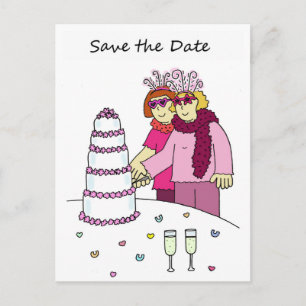 Save the Date Cartoon Weibliche Paar Ankündigungspostkarte