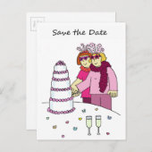Save the Date Cartoon Weibliche Paar Ankündigungspostkarte (Vorne/Hinten)