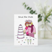 Save the Date Cartoon Weibliche Paar Ankündigungspostkarte (Stehend Vorderseite)