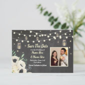 Save the Date Chalk Rustic Fireflies Lights laden  (Stehend Vorderseite)