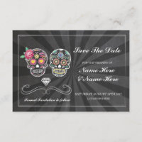 Save the Date Chalk Rustic Sugar Skulls Card